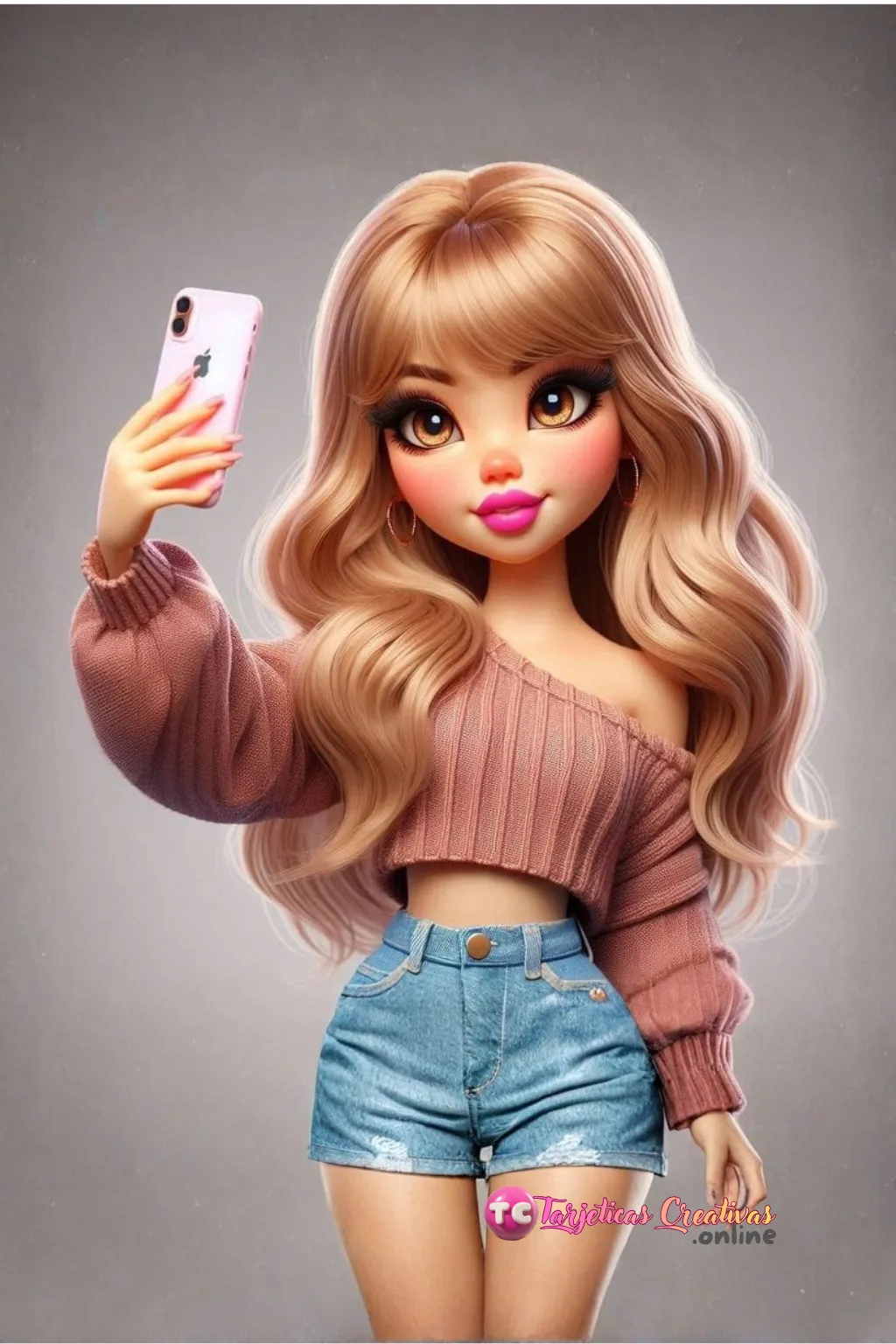 Mujer de pelo rubio con movil y selfie