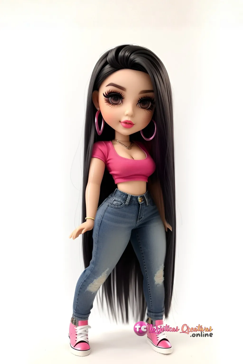 Muñeca de pelo negro estilo casual