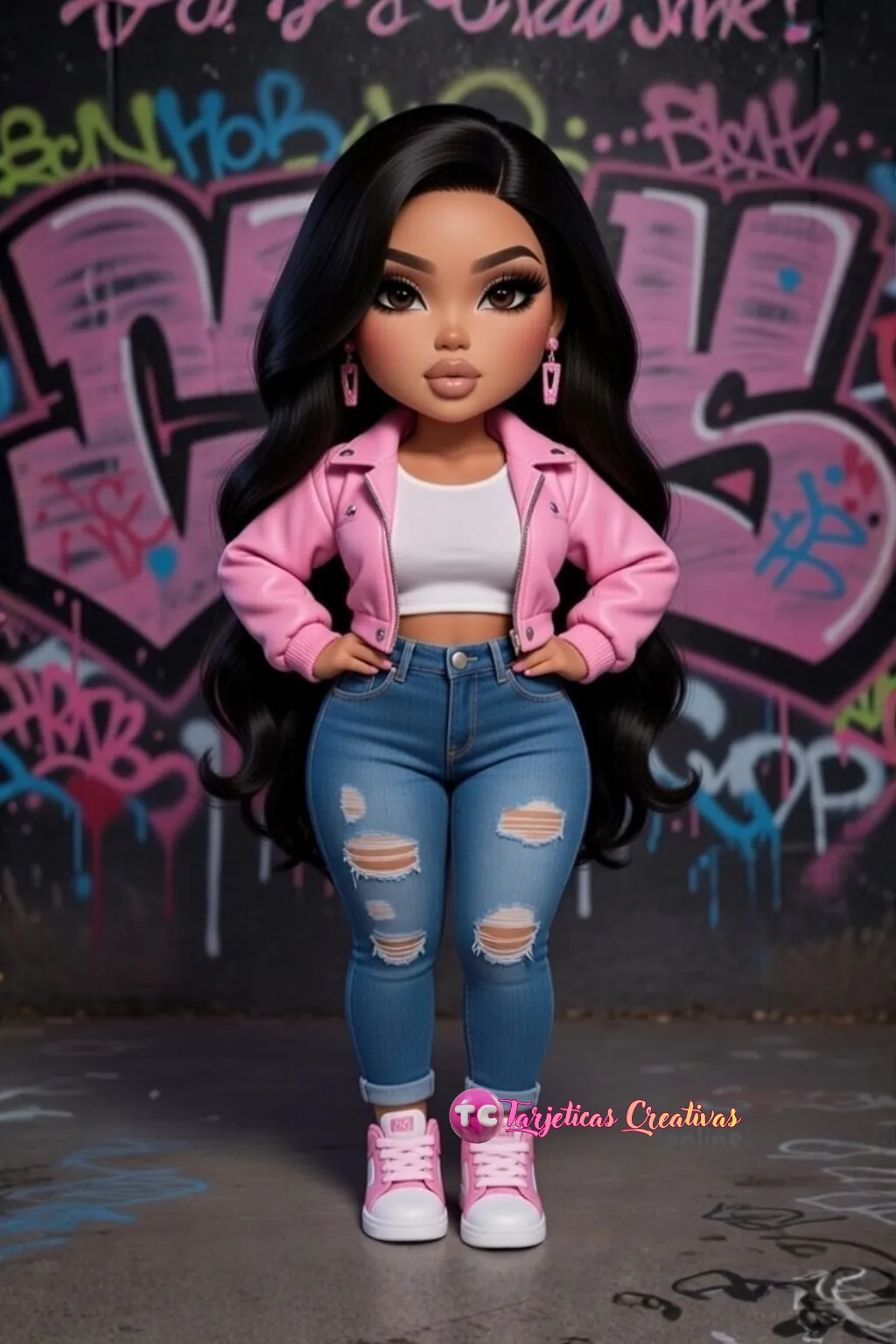 Mujer modelo de pelo negro parada con moda urbana