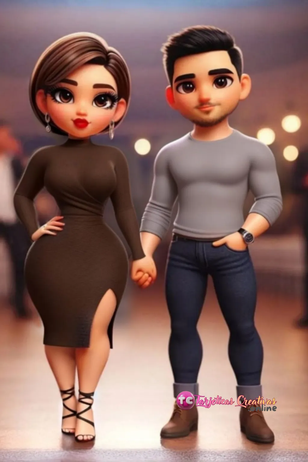 Pareja de modelos parados en un salón