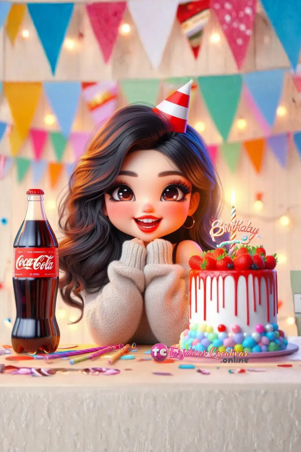mujer_pelo_castaño en fiesta de feliz cumpleaños