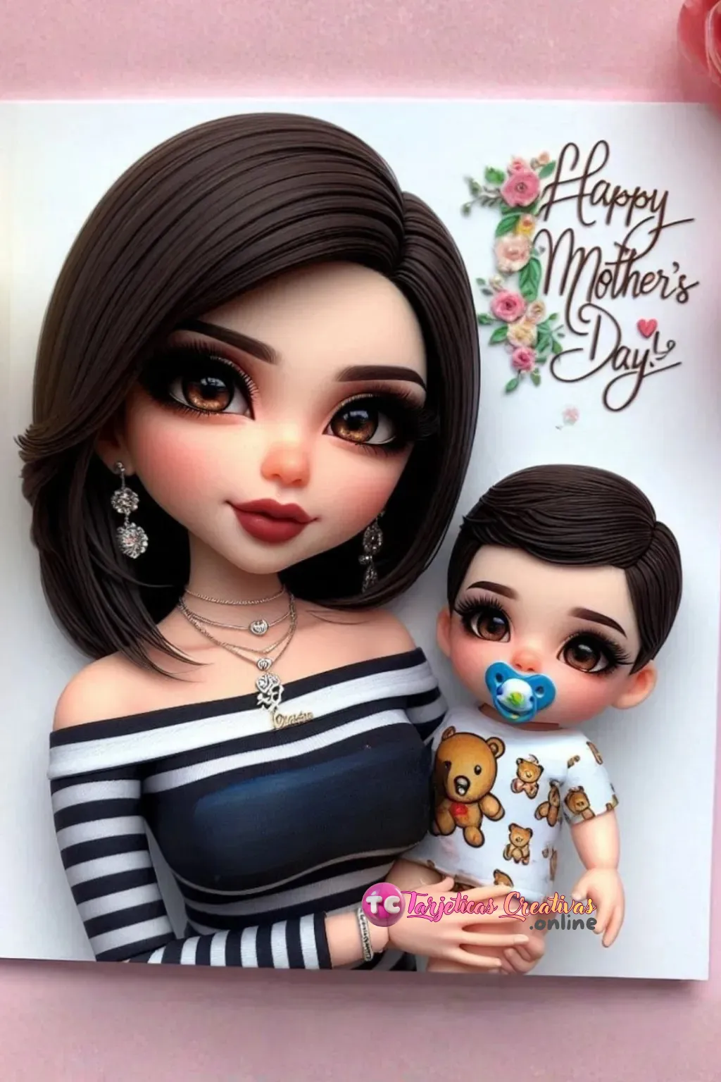 dia de la madre mujer pelo castaño y bebe