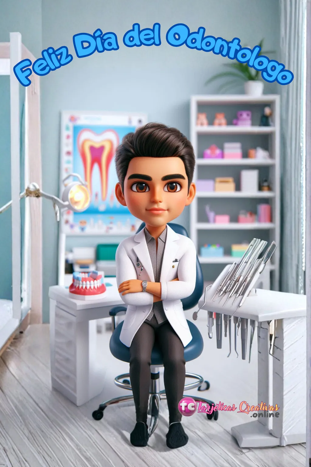 Hombre odontologo de pelo castaño en consultorio