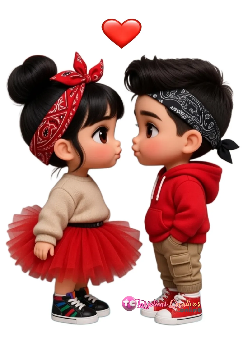 Rarjeta de San valentin de pareja de niños chicanos única y personalizada con acabado profesional gratis