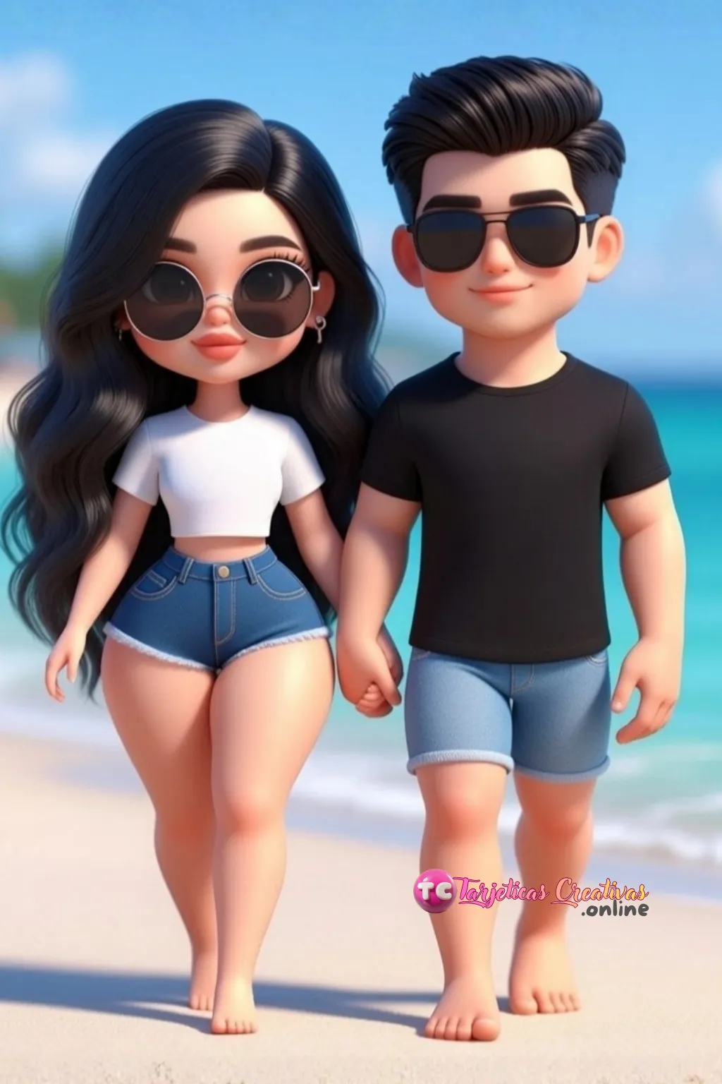 Crear tarjeta de amor de pareja en la playa personalizada gratis para enviar por WhatsApp