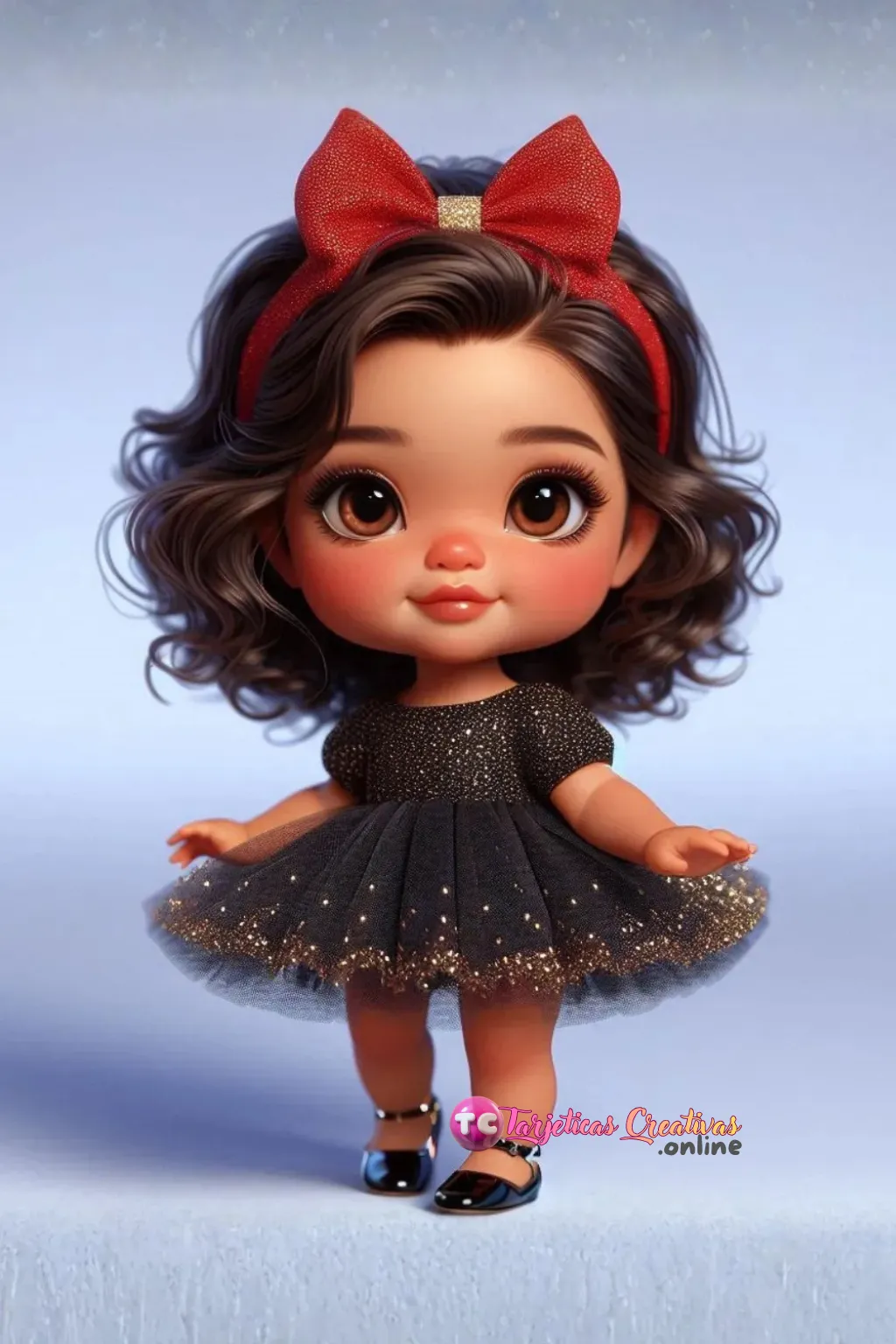 Bebe pelo castaño parada con tutu muy tierna