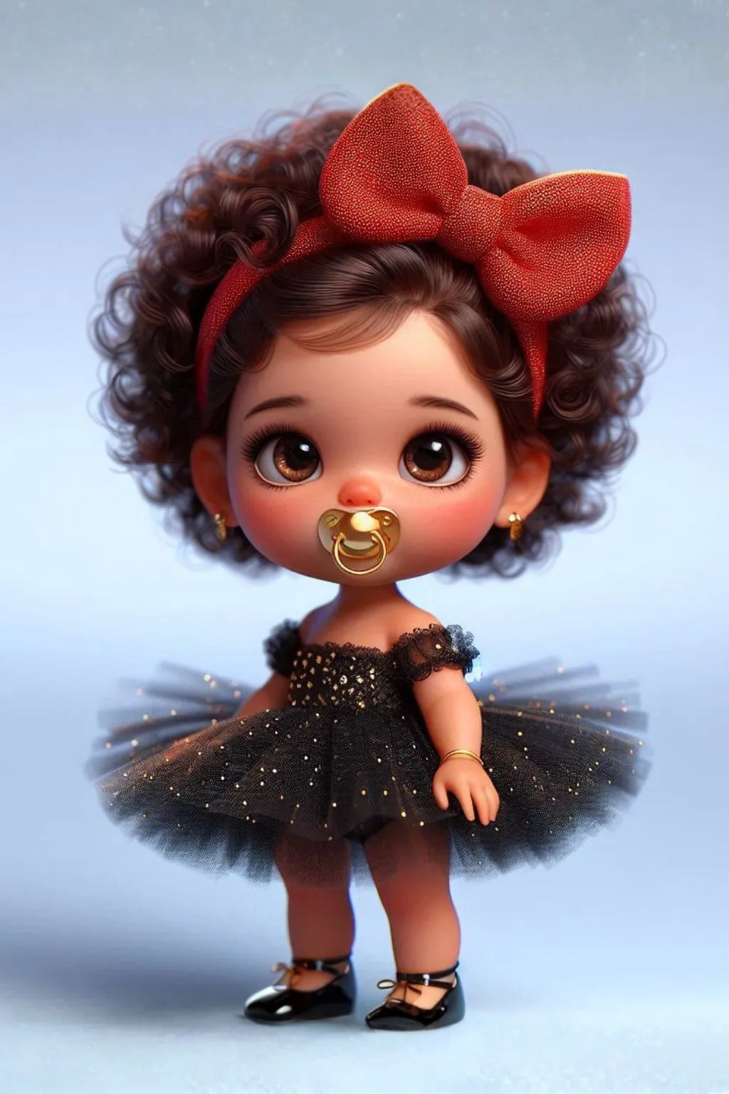 Bebe muy linda pelo castaño parada con tutu y chupete