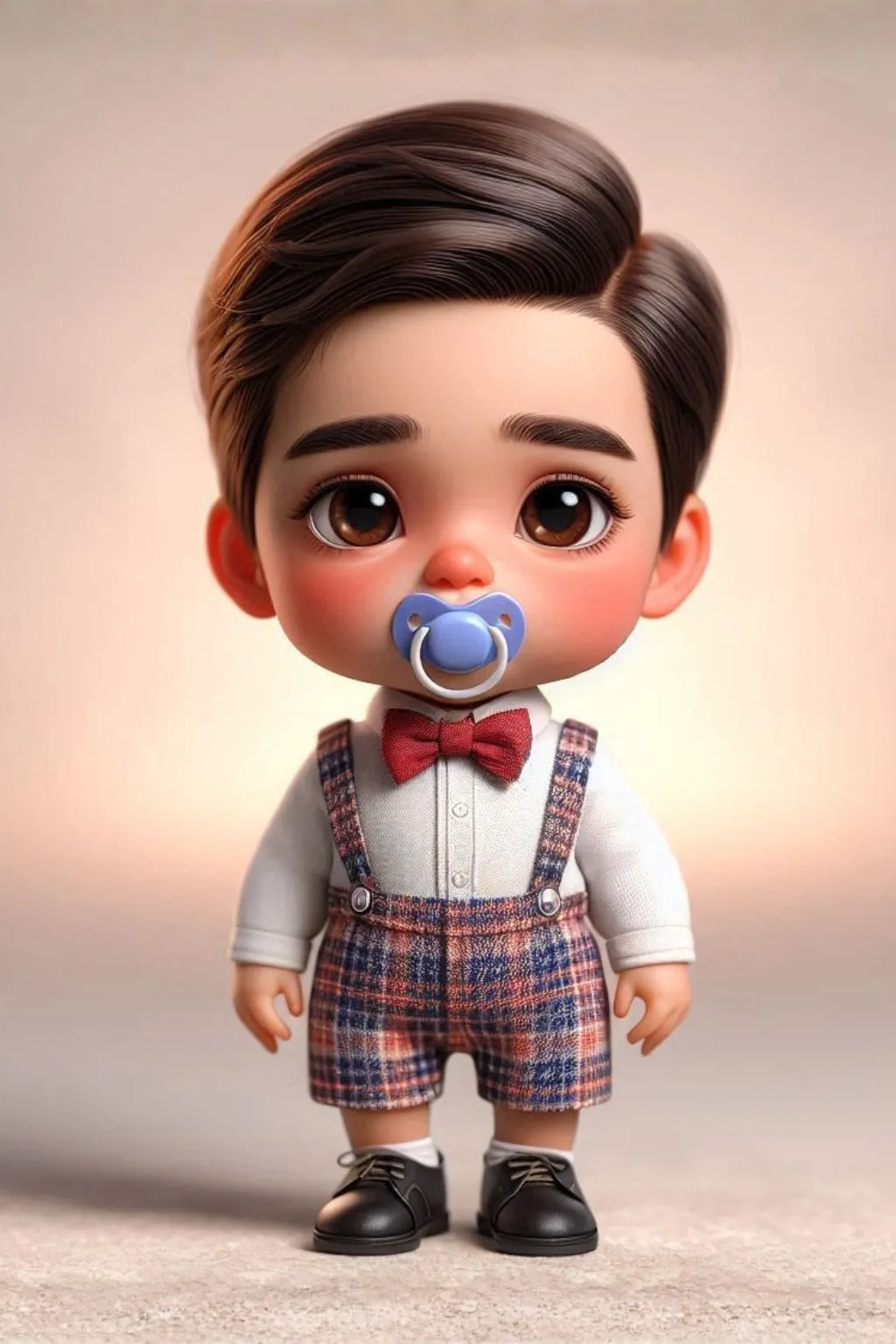 Bebe pelo castaño parado con chupete