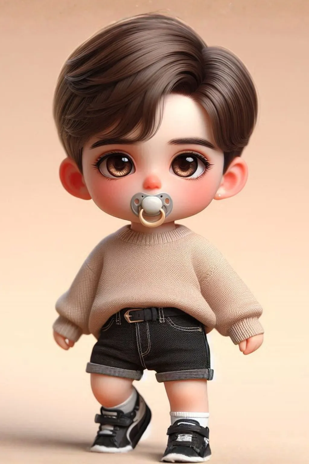 Bebe hermoso pelo castaño parado con chupete