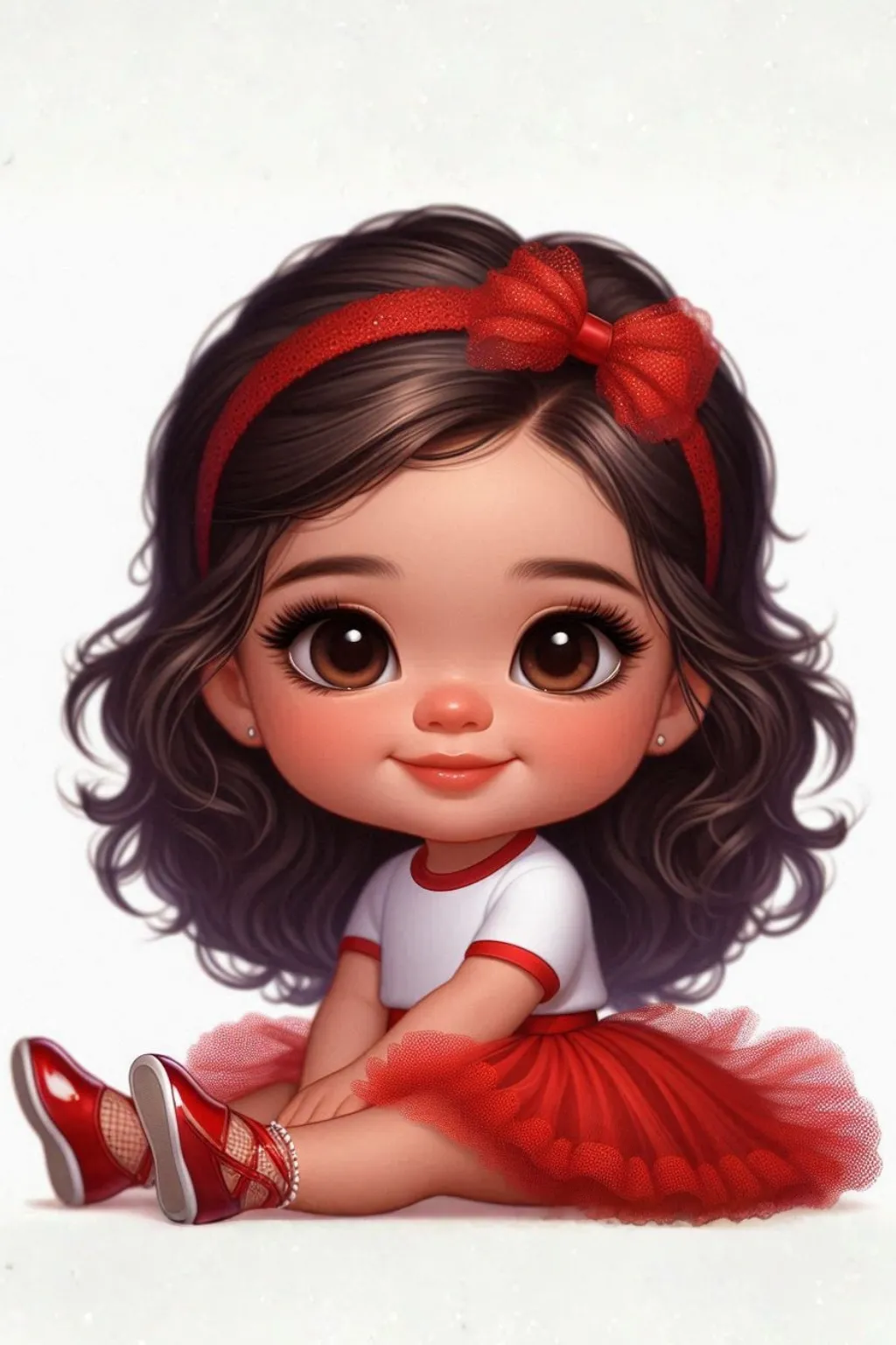 Bebe pelo castaño sentada con tutu