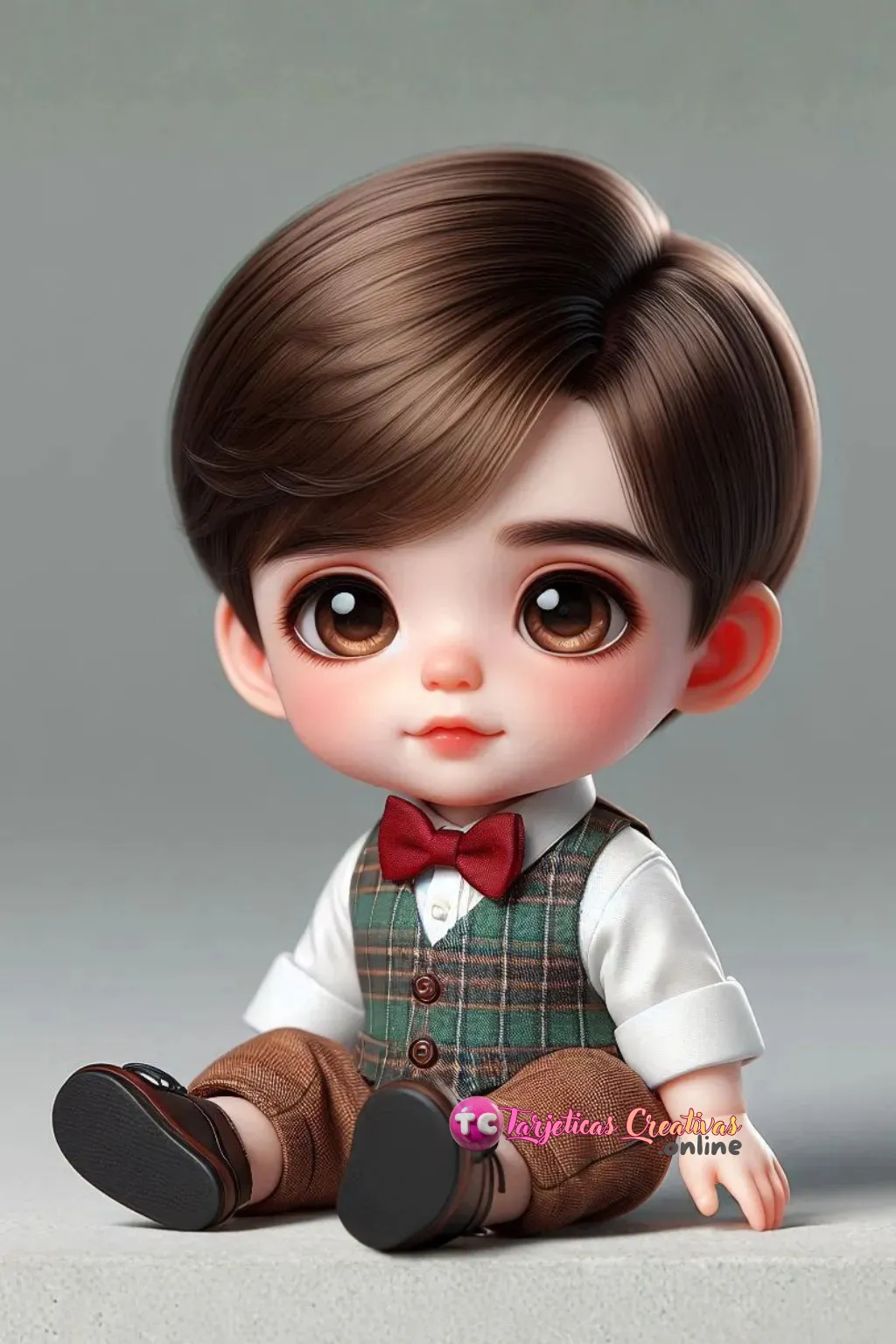 Bebe pelo castaño sentado