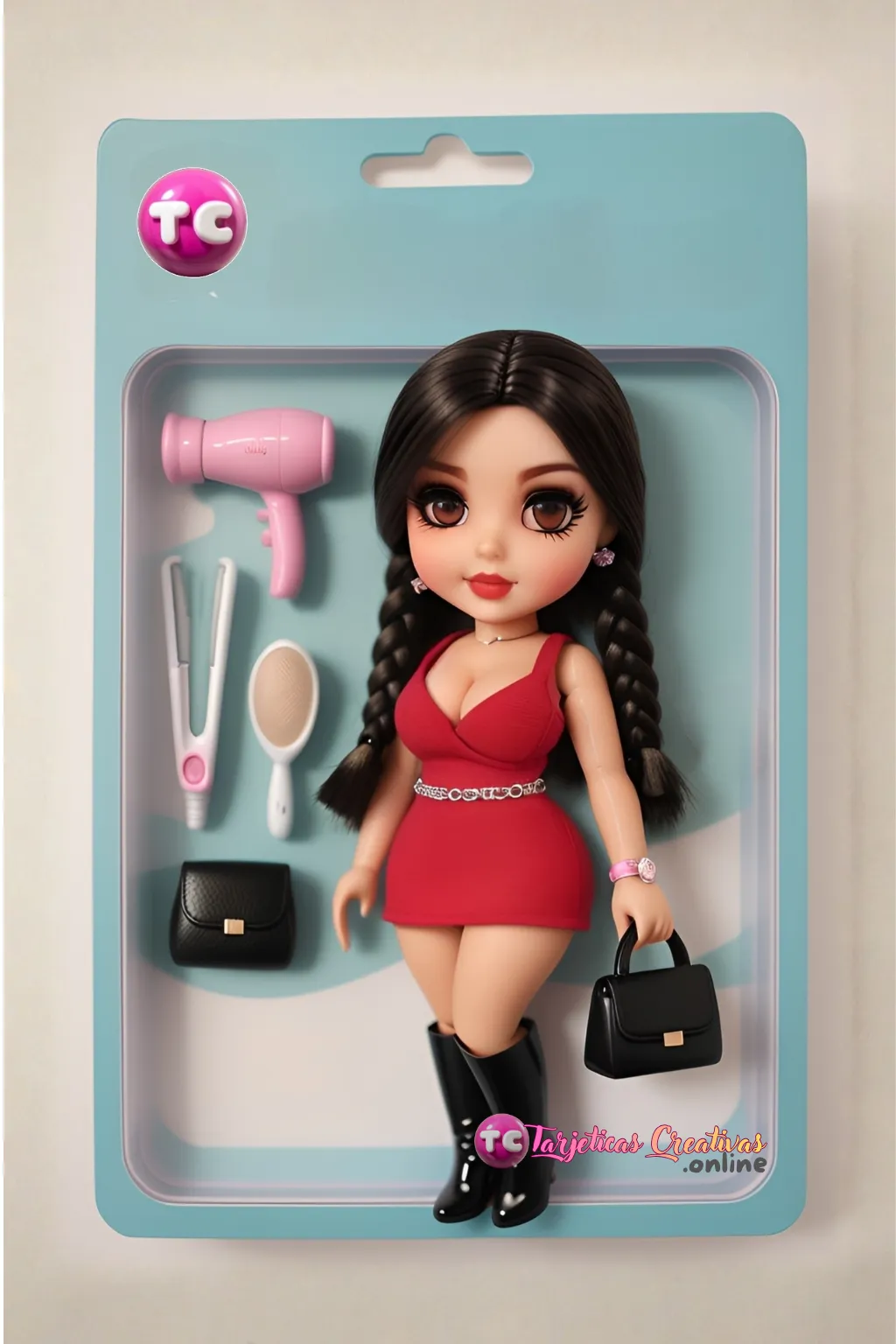 Muñeca pelo negro peluquera en Display