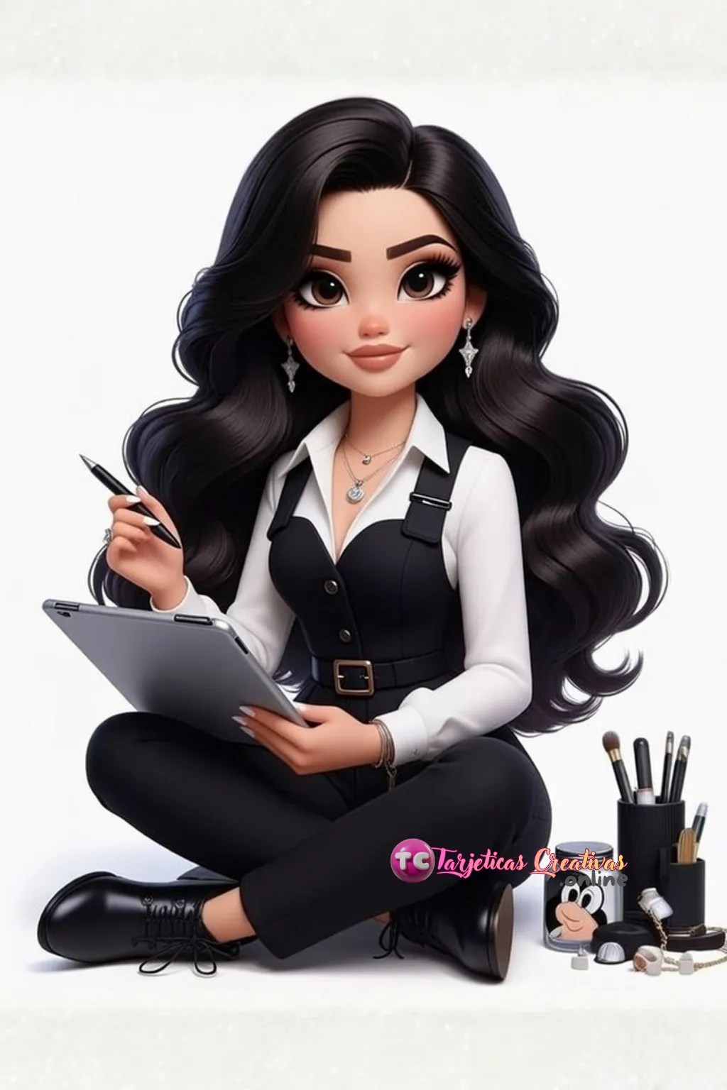 Mujer de pelo castaño oficinista sentada