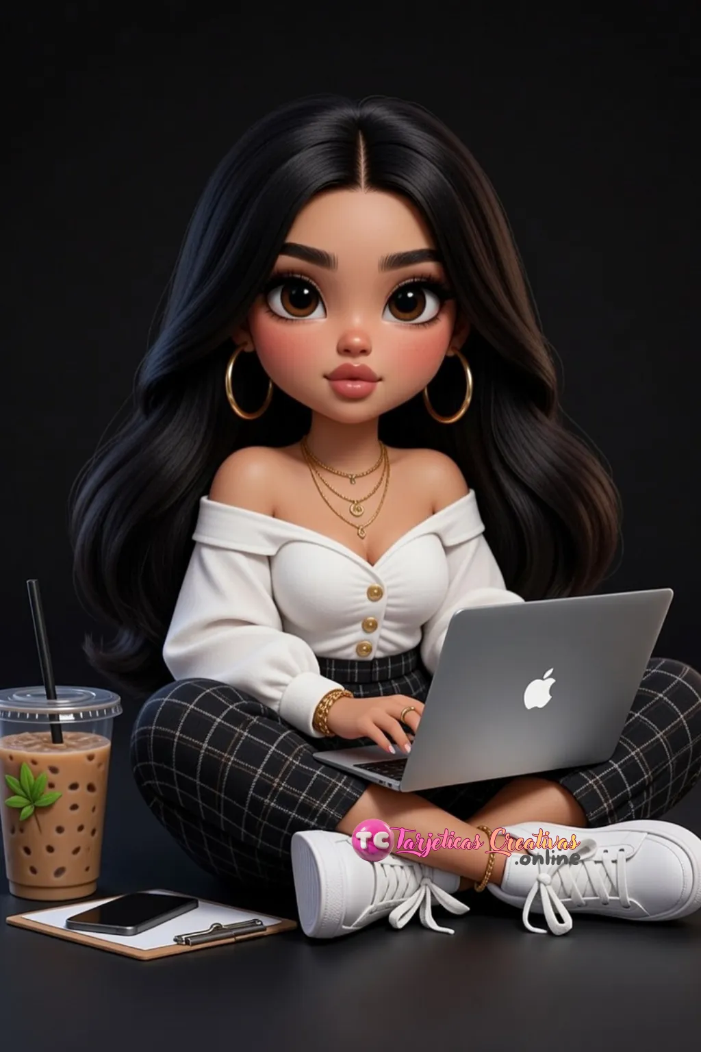 Mujer de pelo castaño trabajando sentada con laptop