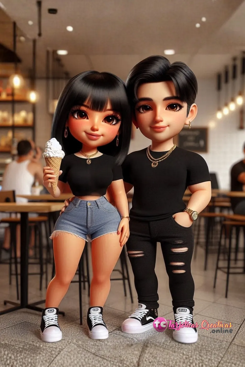 Tarjeta Personalizada de Pareja Mujer y Hombre en heladeria