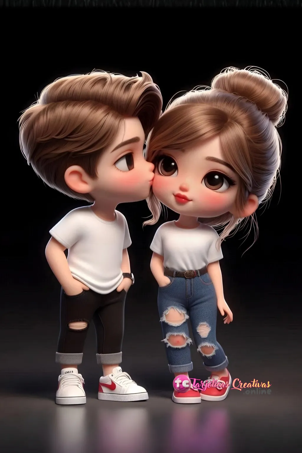 Tarjeta Personalizada de Pareja de niño y niña en un beso