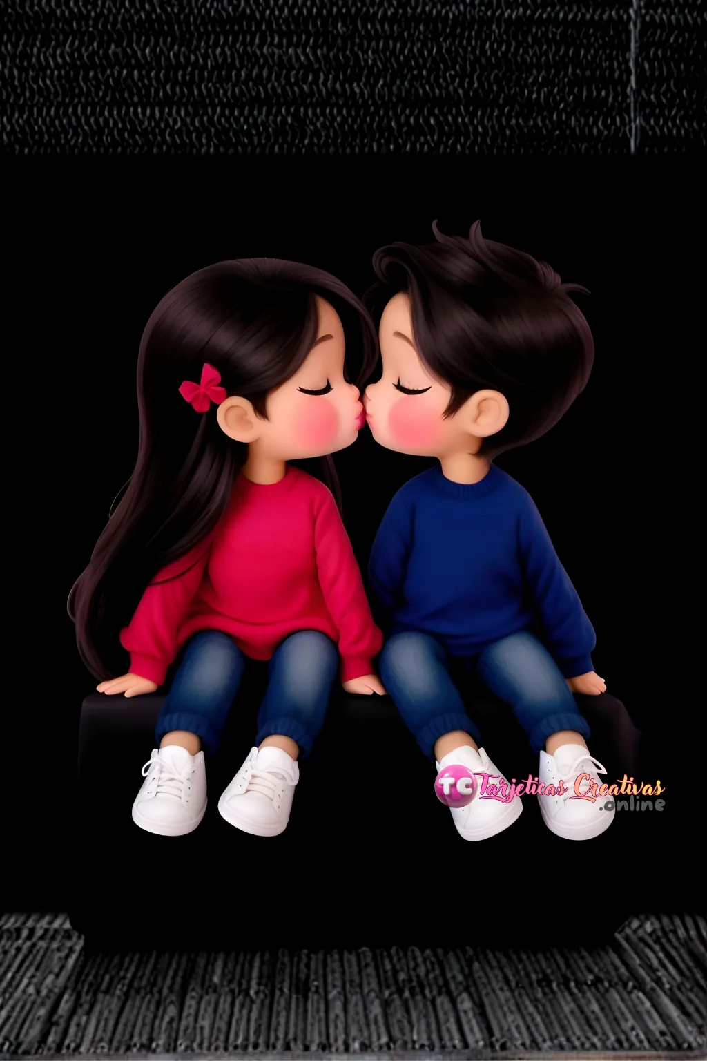 Tarjeta Personalizada de Pareja niños sentados y beso